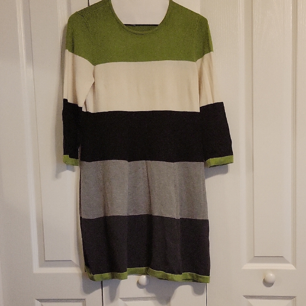 Striped Green, Black, and Gray Dress Lg